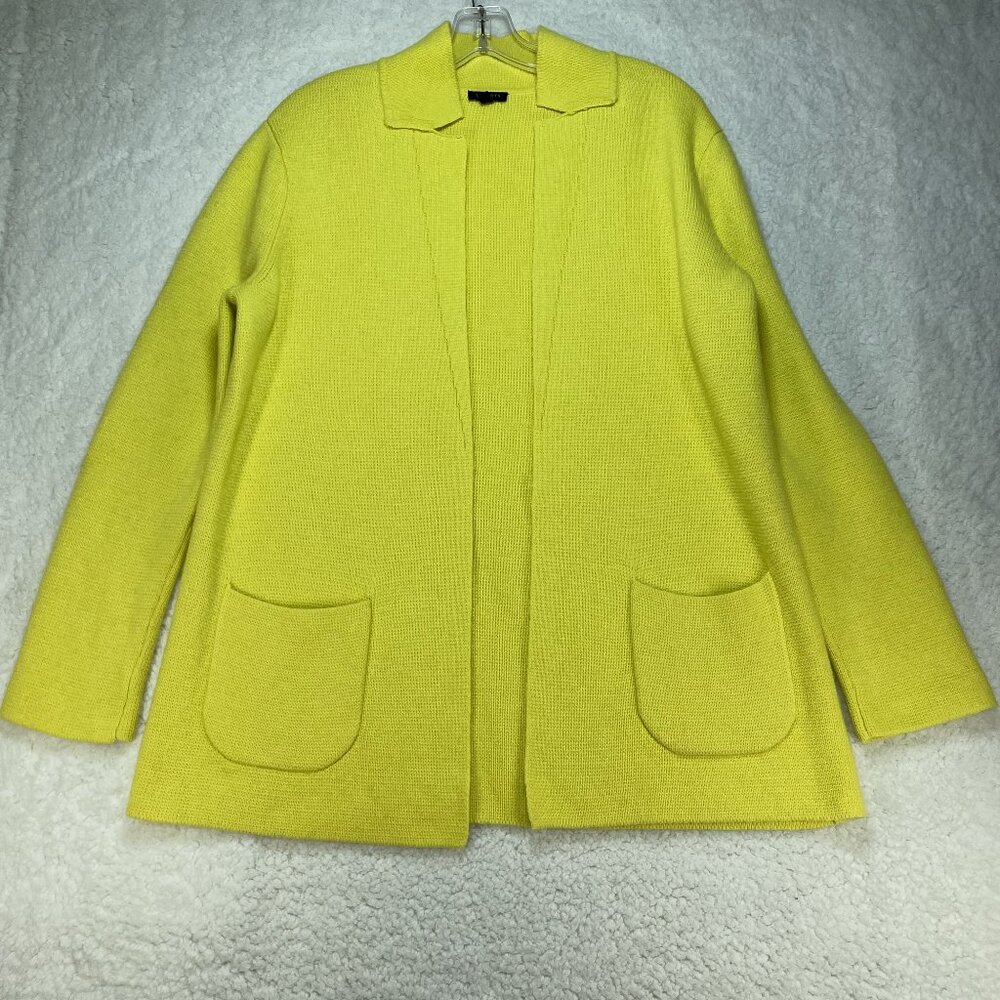 Talbots Cardigan Jacket Women Medium Petite Yellow Heavy Long Sweater Wool Blend